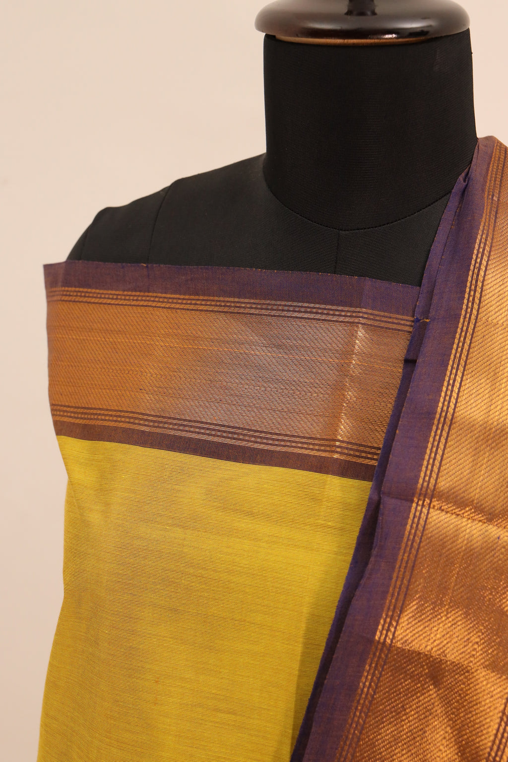 Lime Yellow with violet Border Chettinad Cotton Unstitched Salwar Suit - #NC101