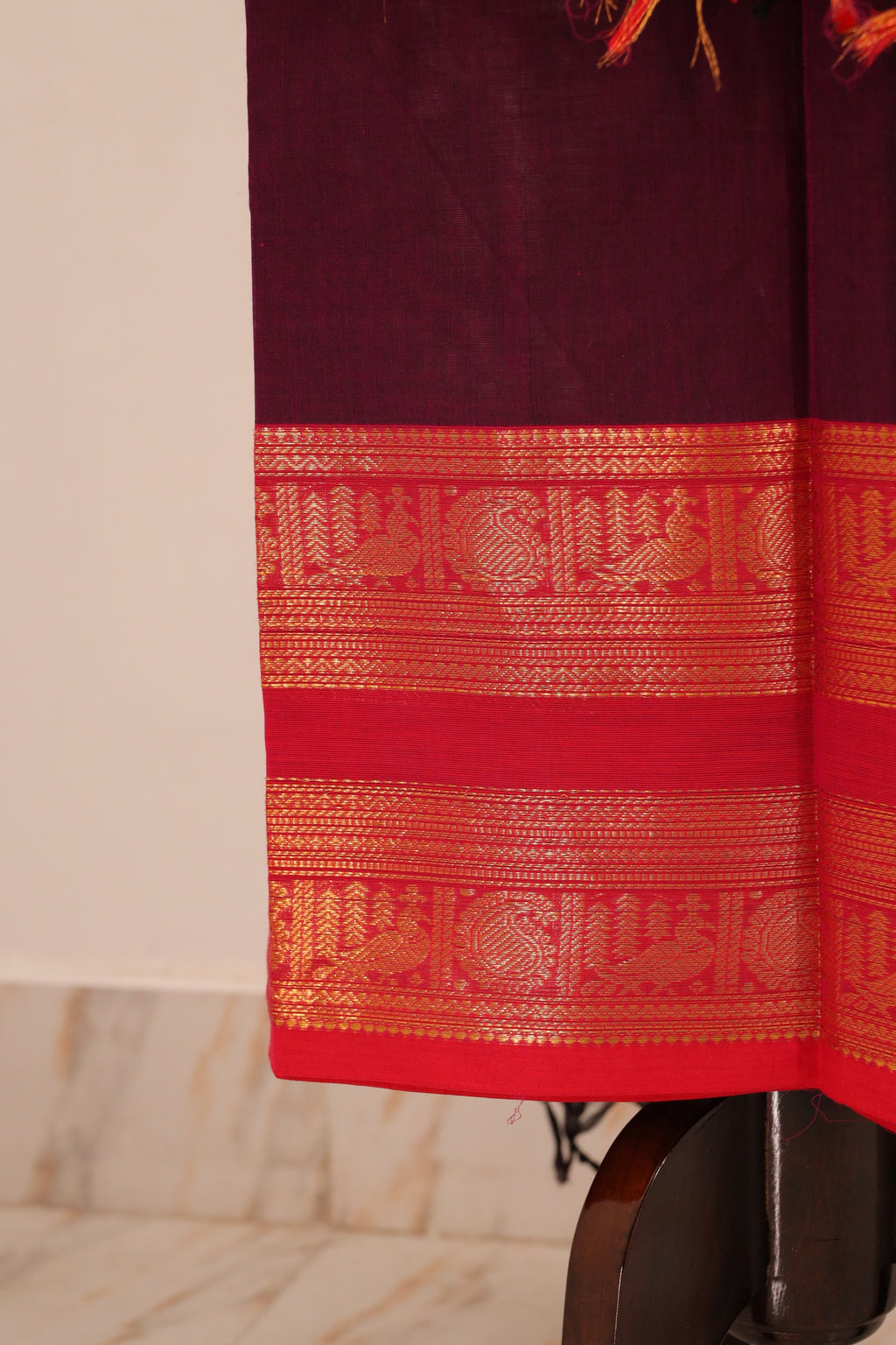 Purple with Red and  Golden Border Chettinad Cotton Unstitched Salwar Suit - #NC102