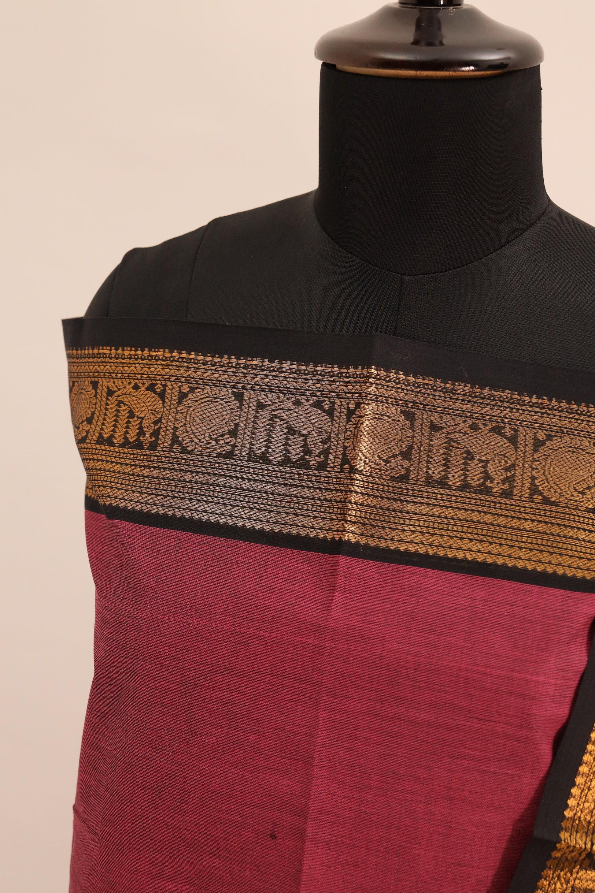 Pink with Black and Golden Border Chettinad Cotton Unstitched Salwar Suit - #NC103