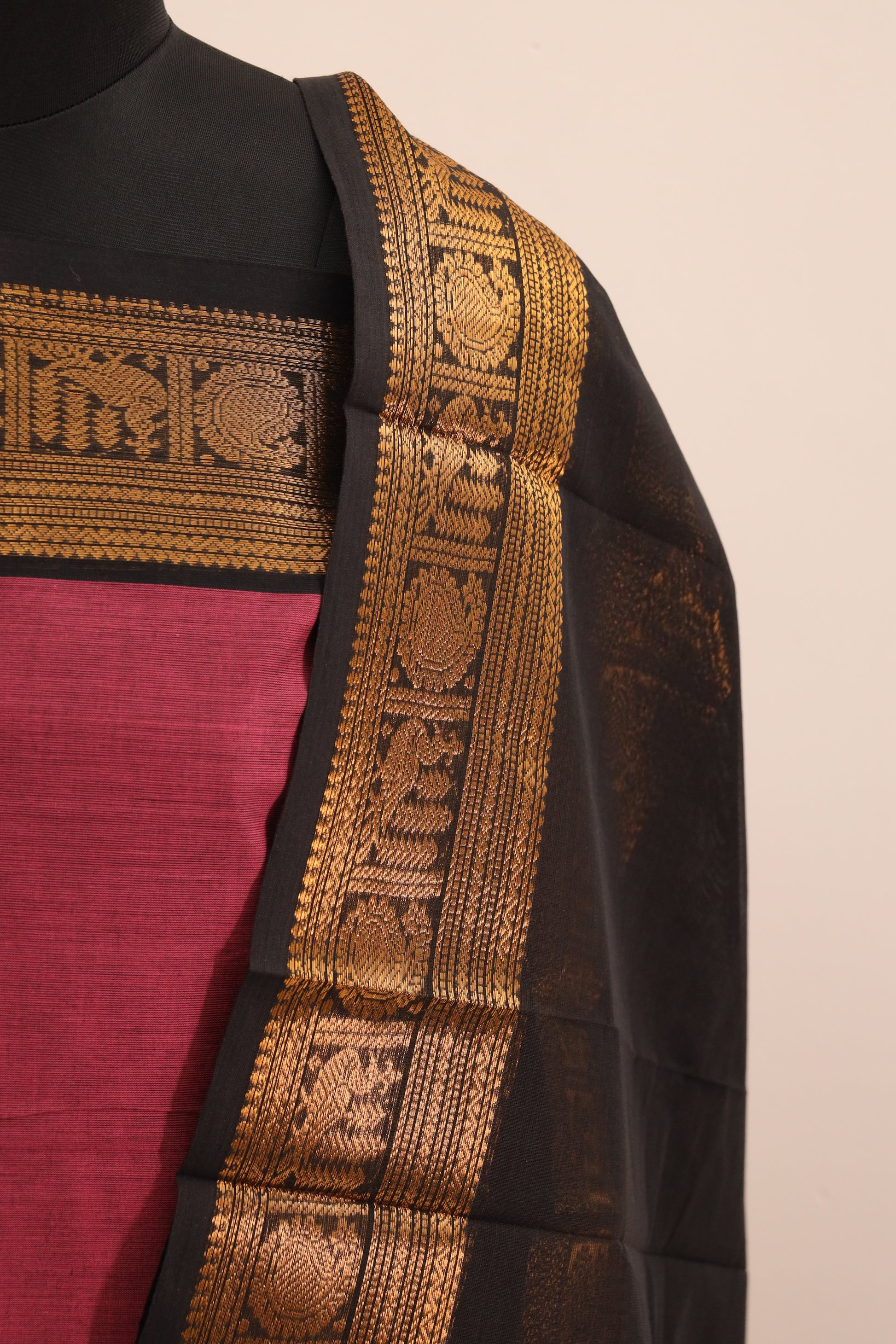 Pink with Black and Golden Border Chettinad Cotton Unstitched Salwar Suit - #NC103