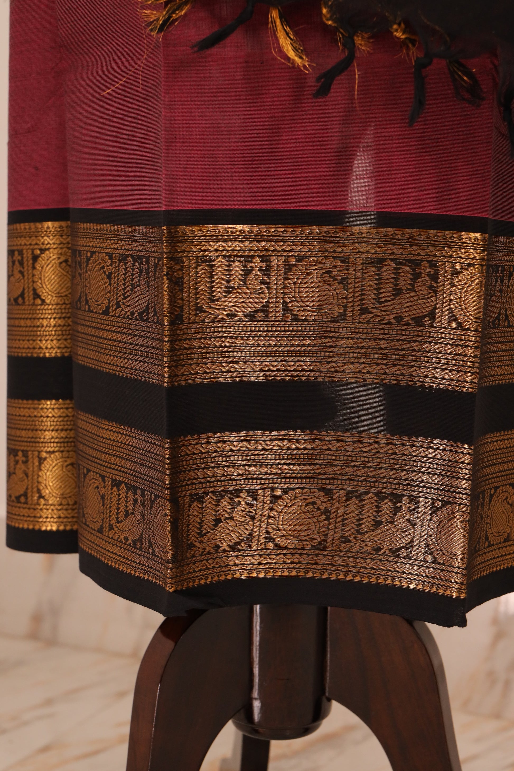 Pink with Black and Golden Border Chettinad Cotton Unstitched Salwar Suit - #NC103