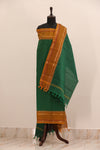 Green with Brown and Golden Border Chettinad Cotton Unstitched Salwar Suit - #NC104