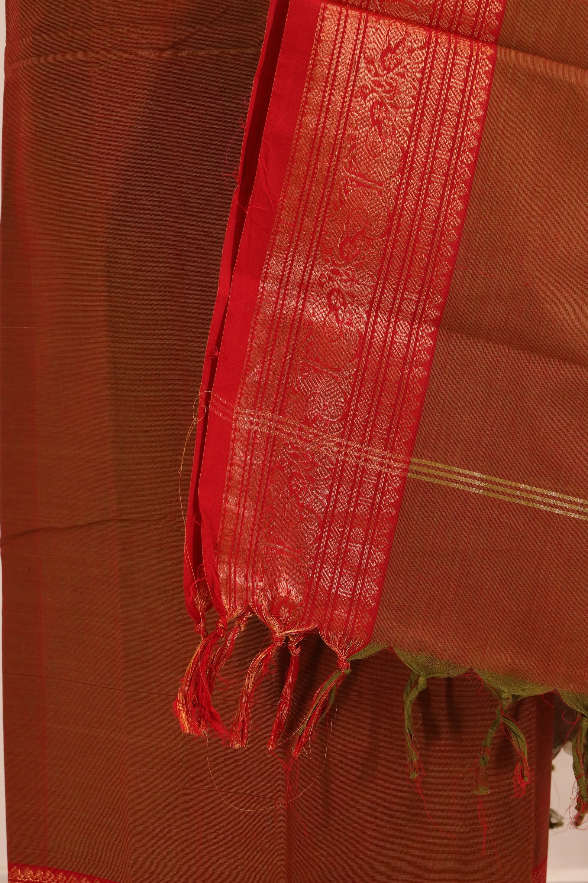 Mustard with Red Border Chettinad Cotton Unstitched Salwar Suit - #NC105