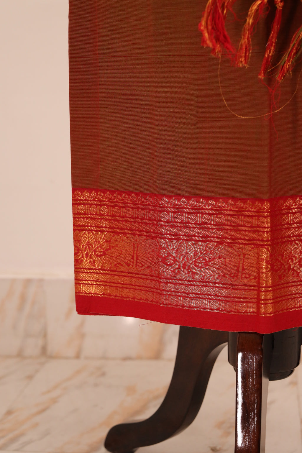 Mustard with Red Border Chettinad Cotton Unstitched Salwar Suit - #NC105