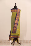 Green with Blue Border Chettinad Cotton Unstitched Salwar Suit - #NC106