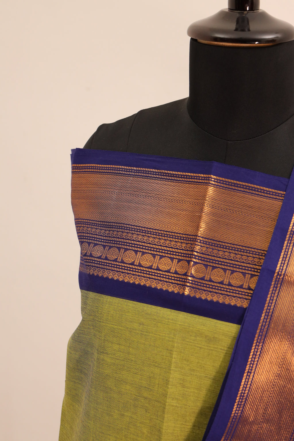 Green with Blue Border Chettinad Cotton Unstitched Salwar Suit - #NC106