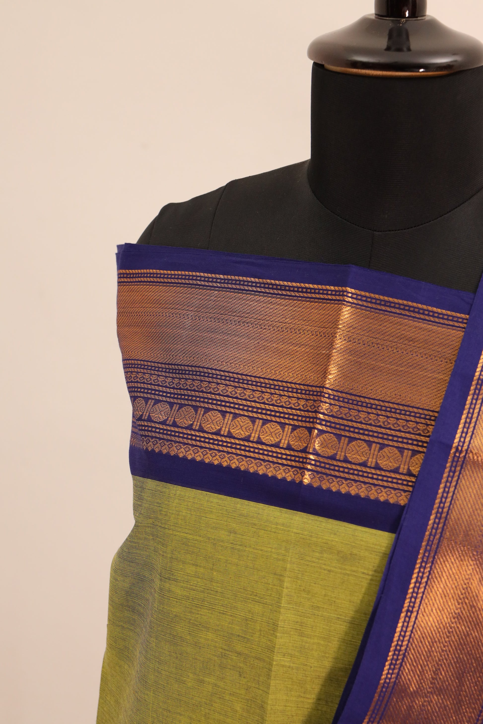 Green with Blue Border Chettinad Cotton Unstitched Salwar Suit - #NC106