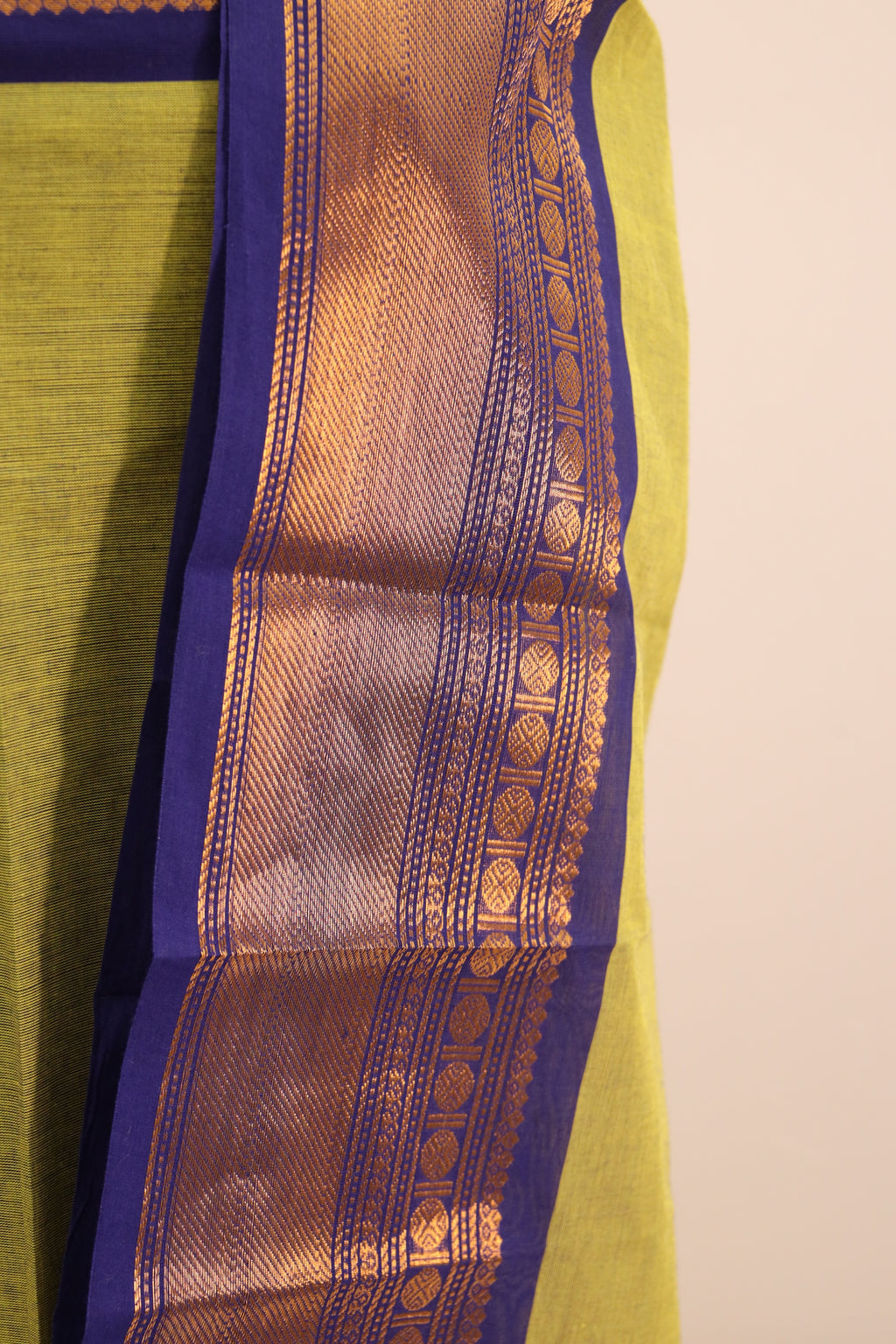 Green with Blue Border Chettinad Cotton Unstitched Salwar Suit - #NC106