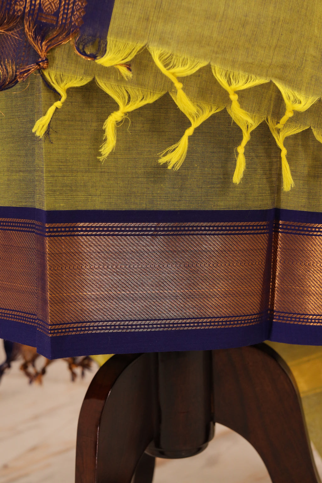 Green with Blue Border Chettinad Cotton Unstitched Salwar Suit - #NC106