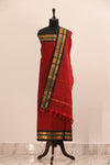 Red with Black Border Chettinad Cotton Unstitched Salwar Suit - #NC108