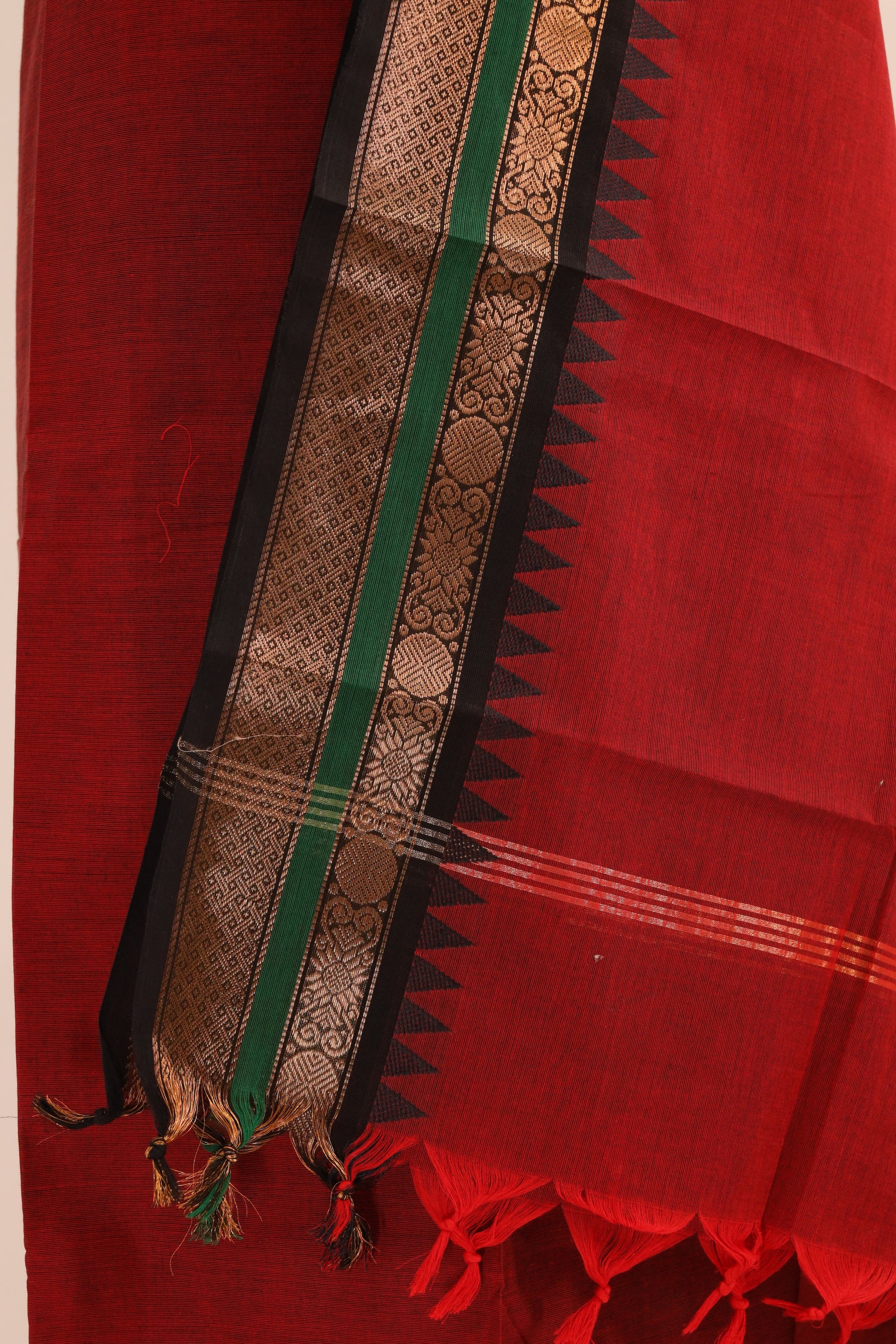 Red with Black Border Chettinad Cotton Unstitched Salwar Suit - #NC108