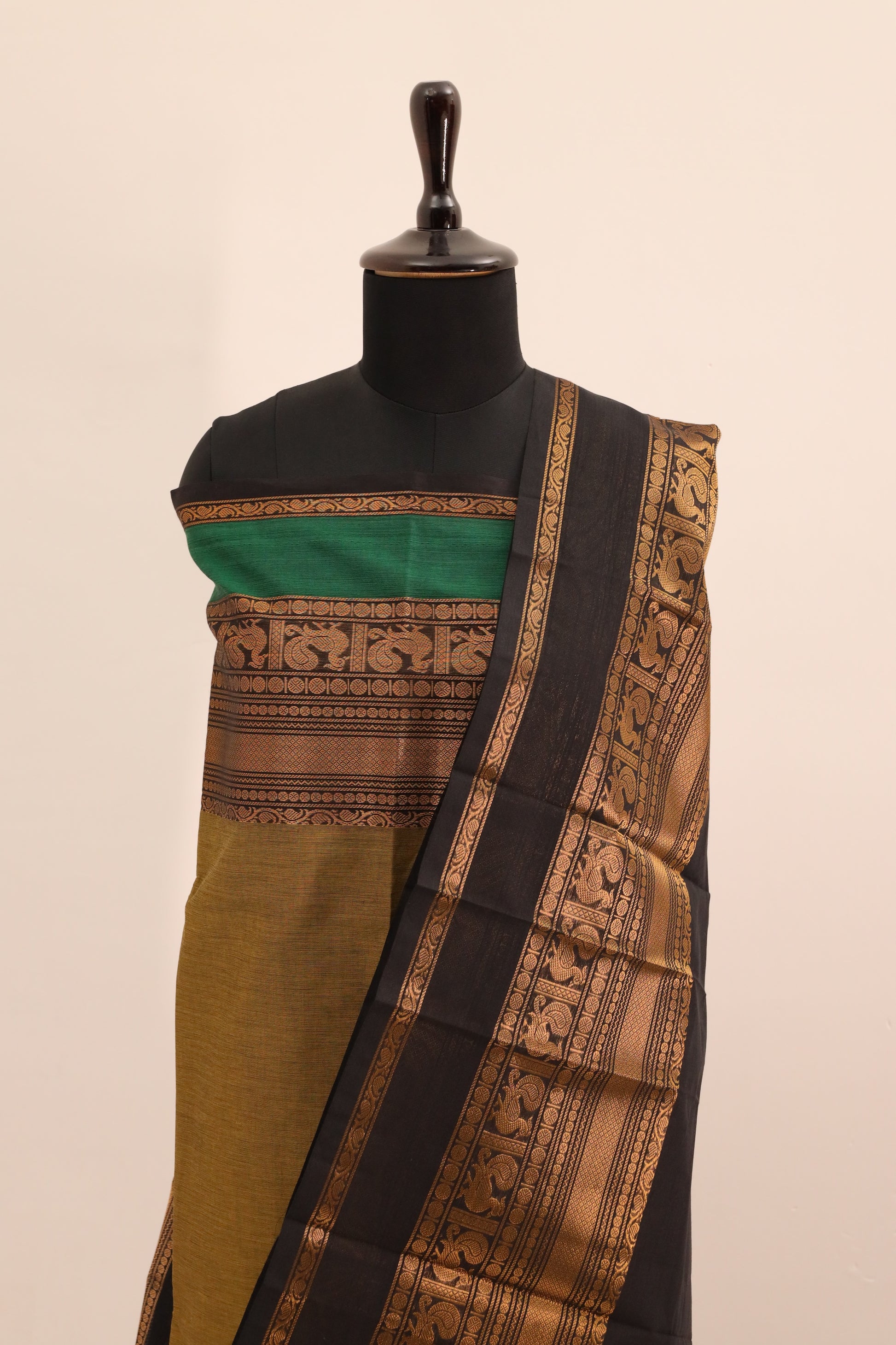 Fenugreek with Multi color Border Chettinad Cotton Unstitched Salwar Suit - #NC109