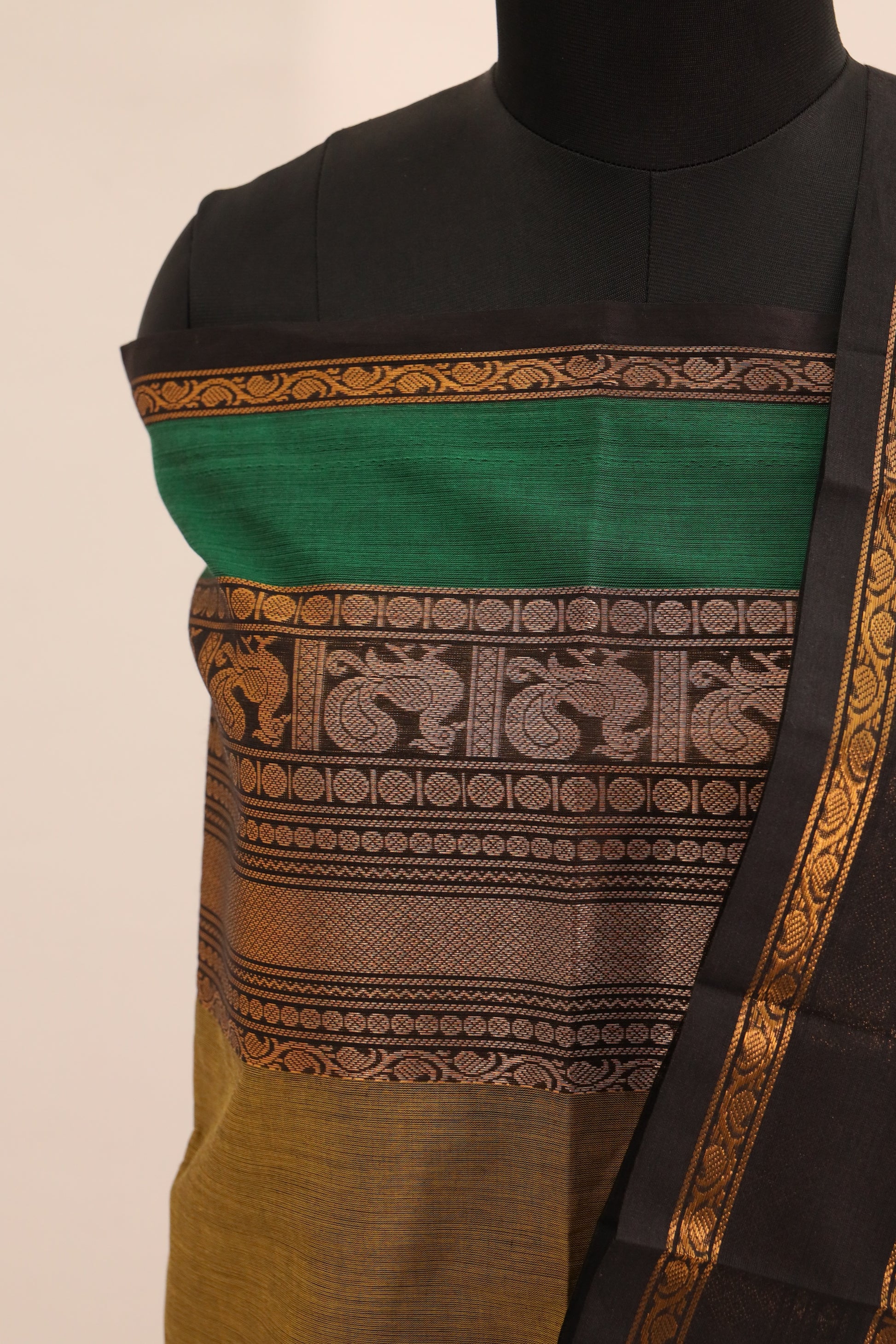 Fenugreek with Multi color Border Chettinad Cotton Unstitched Salwar Suit - #NC109