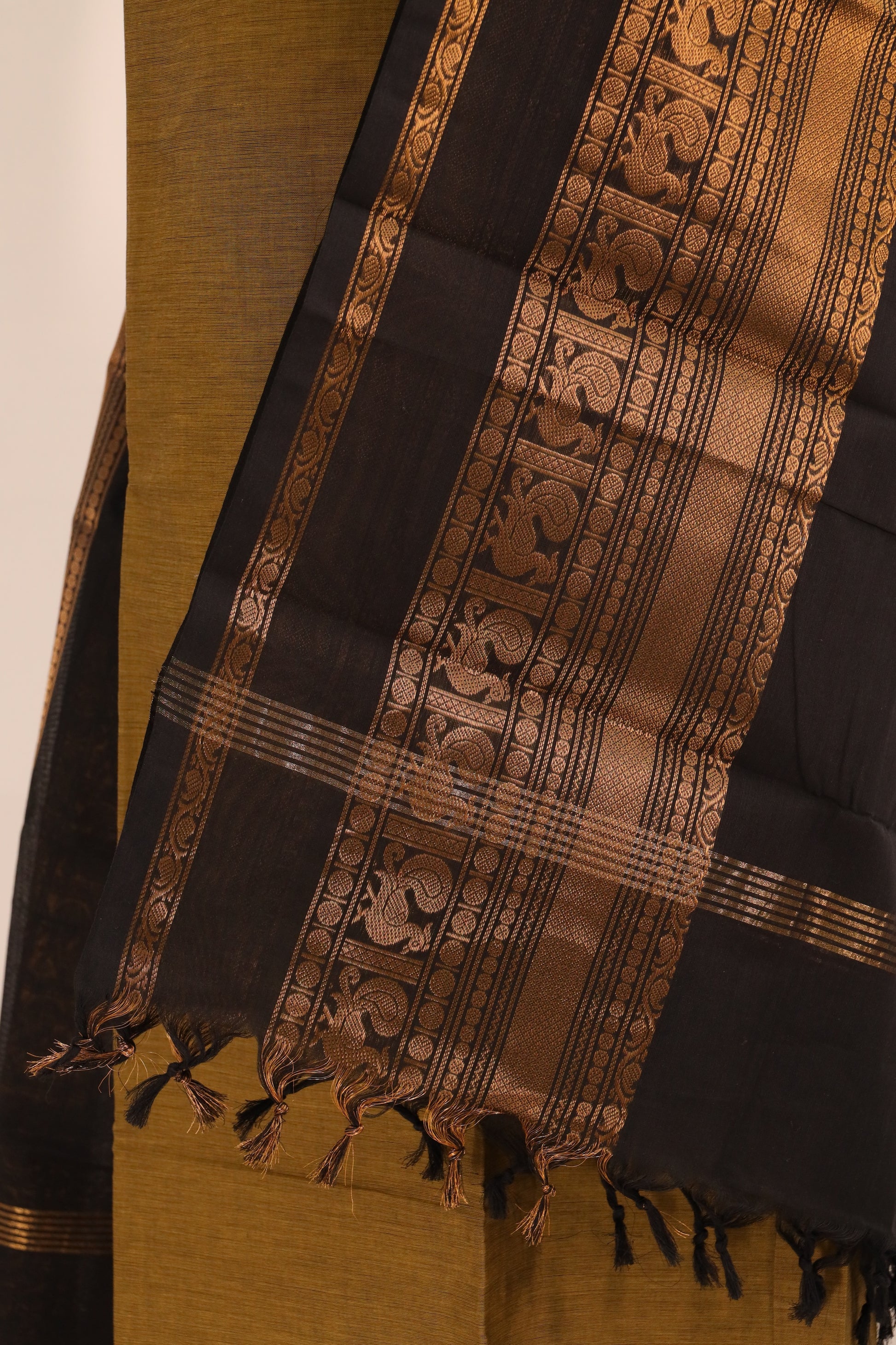 Fenugreek with Multi color Border Chettinad Cotton Unstitched Salwar Suit - #NC109