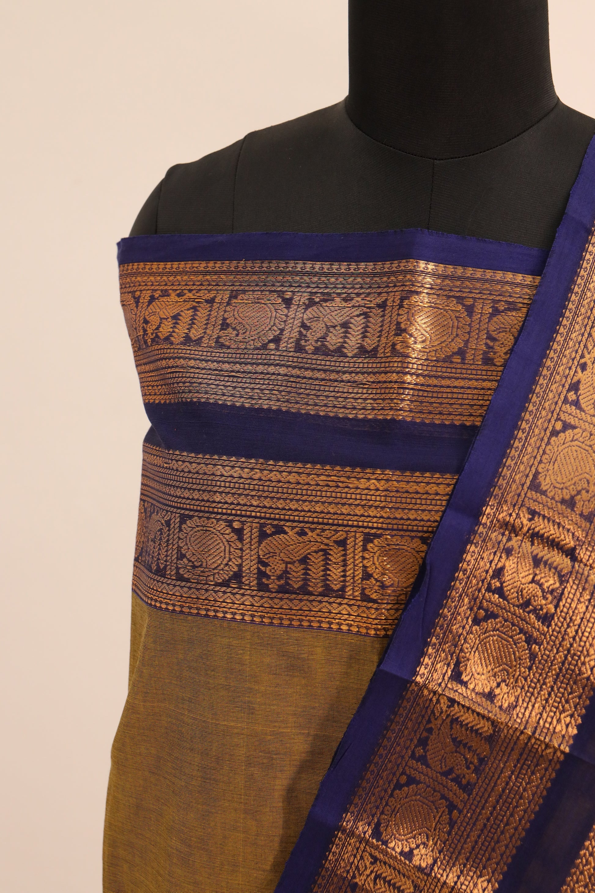 Olive Green Border Chettinad Cotton Unstitched Salwar Suit - #NC110