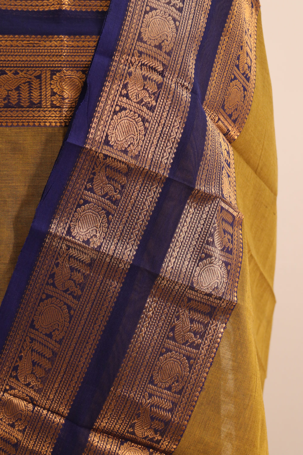 Olive Green Border Chettinad Cotton Unstitched Salwar Suit - #NC110