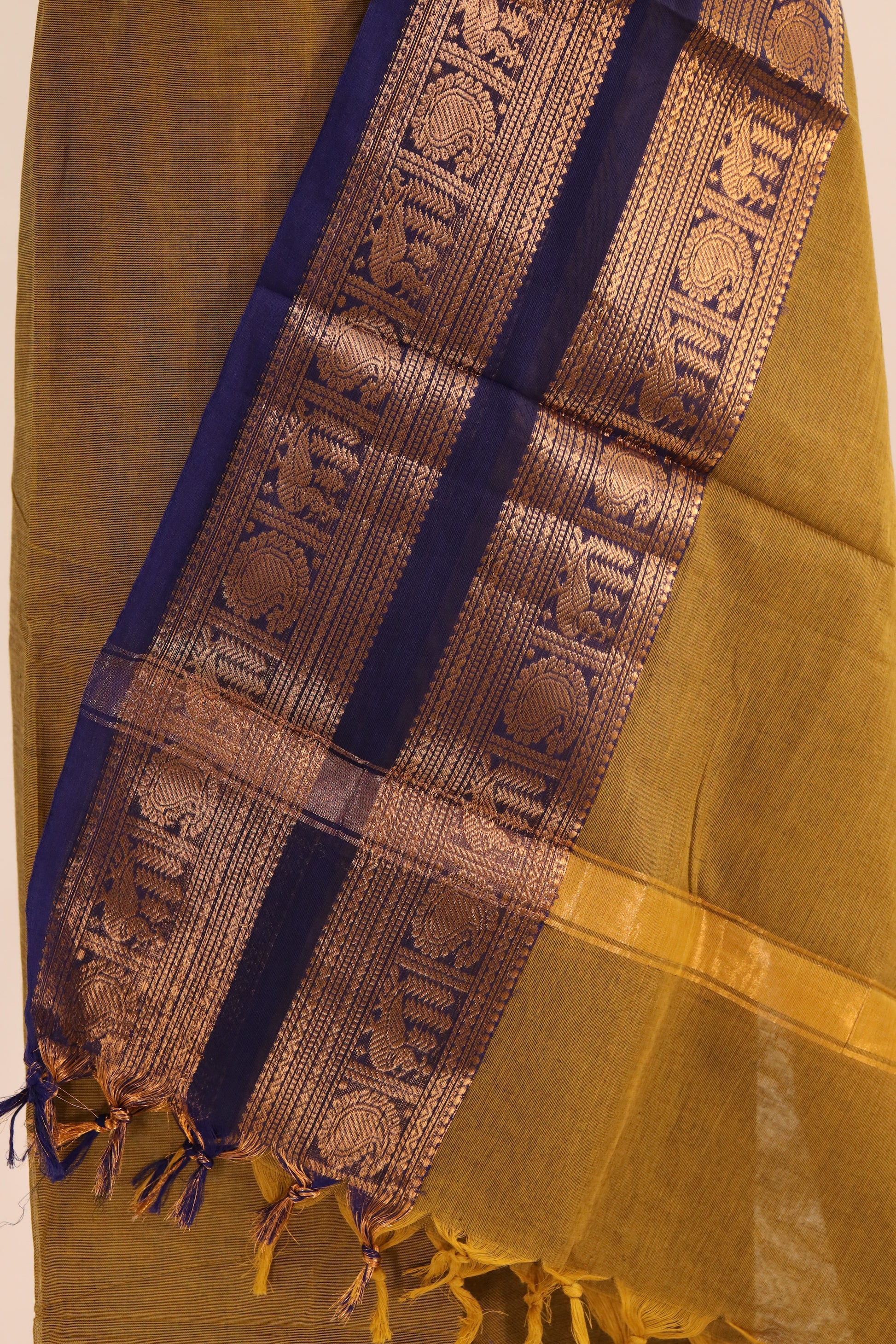 Olive Green Border Chettinad Cotton Unstitched Salwar Suit - #NC110