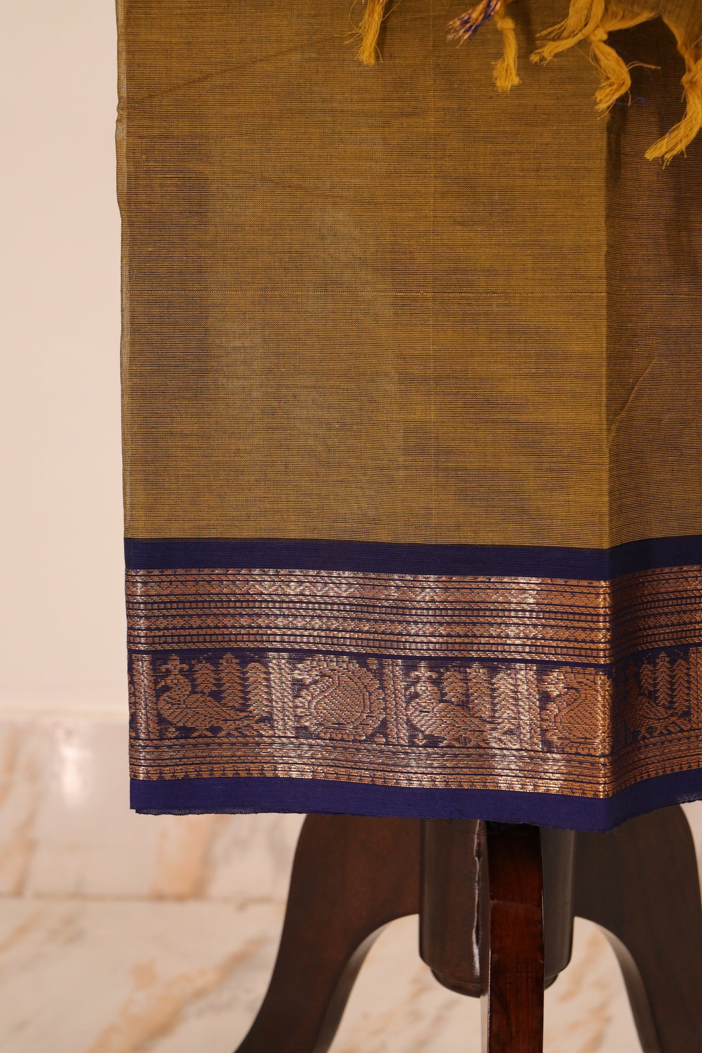 Olive Green Border Chettinad Cotton Unstitched Salwar Suit - #NC110