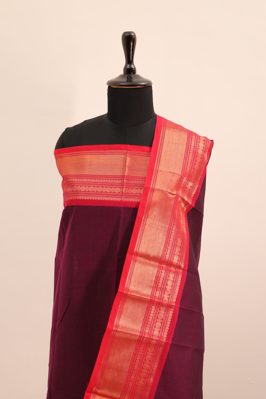 Purple and Red - Chettinad Cotton Unstitched Salwar Suit - #NC029