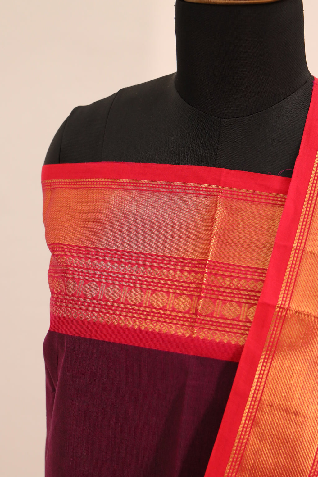 Purple and Red - Chettinad Cotton Unstitched Salwar Suit - #NC029