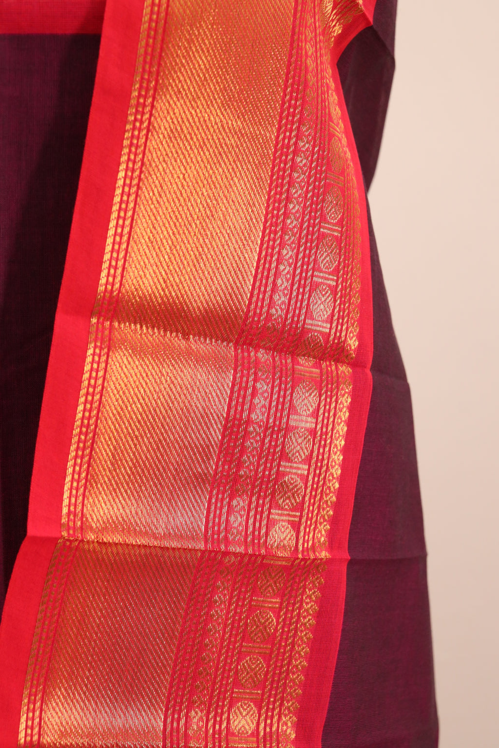 Purple and Red - Chettinad Cotton Unstitched Salwar Suit - #NC029