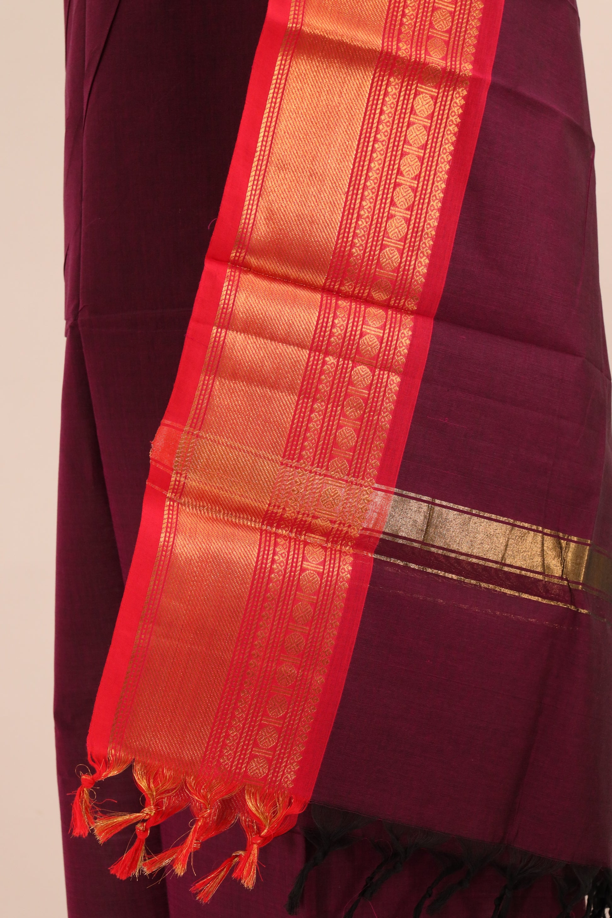 Purple and Red - Chettinad Cotton Unstitched Salwar Suit - #NC029