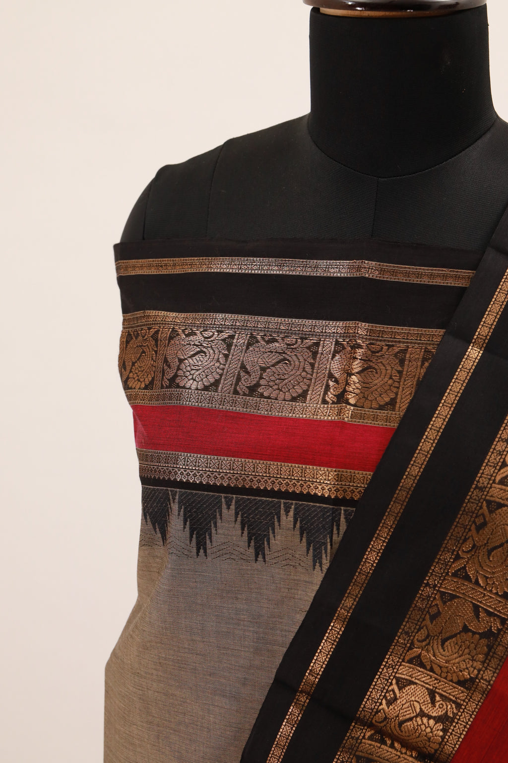 Gray with Multi color Border Chettinad Cotton Unstitched Salwar Suit - #NC125