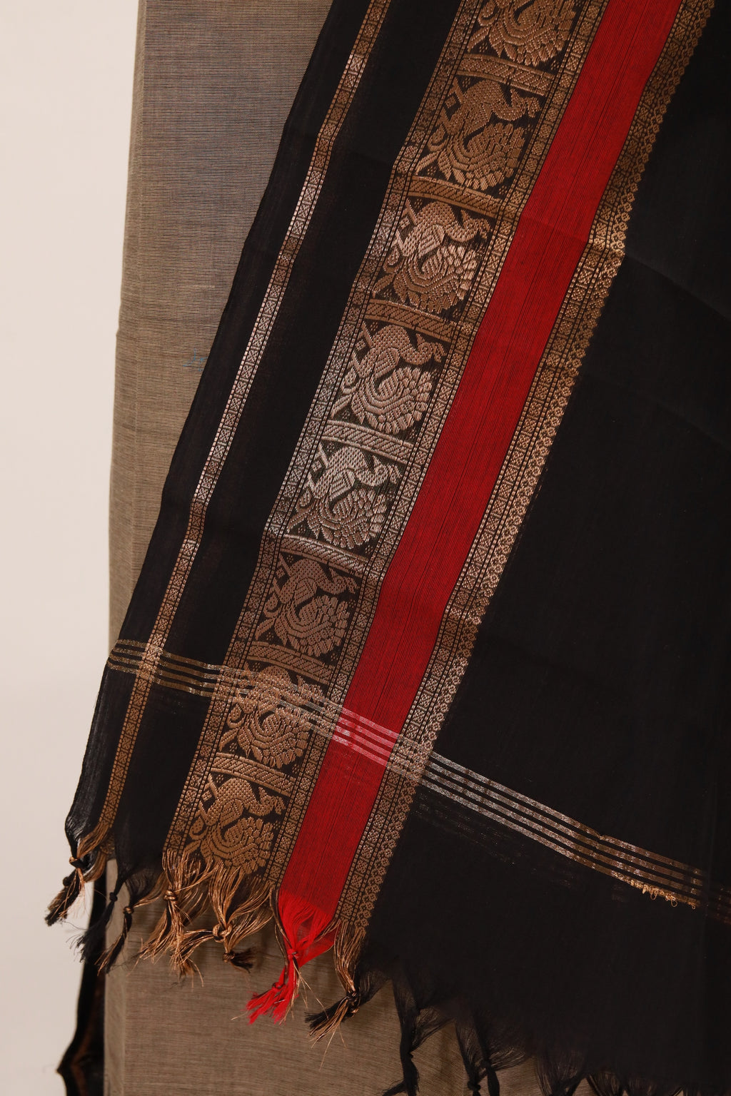 Gray with Multi color Border Chettinad Cotton Unstitched Salwar Suit - #NC125