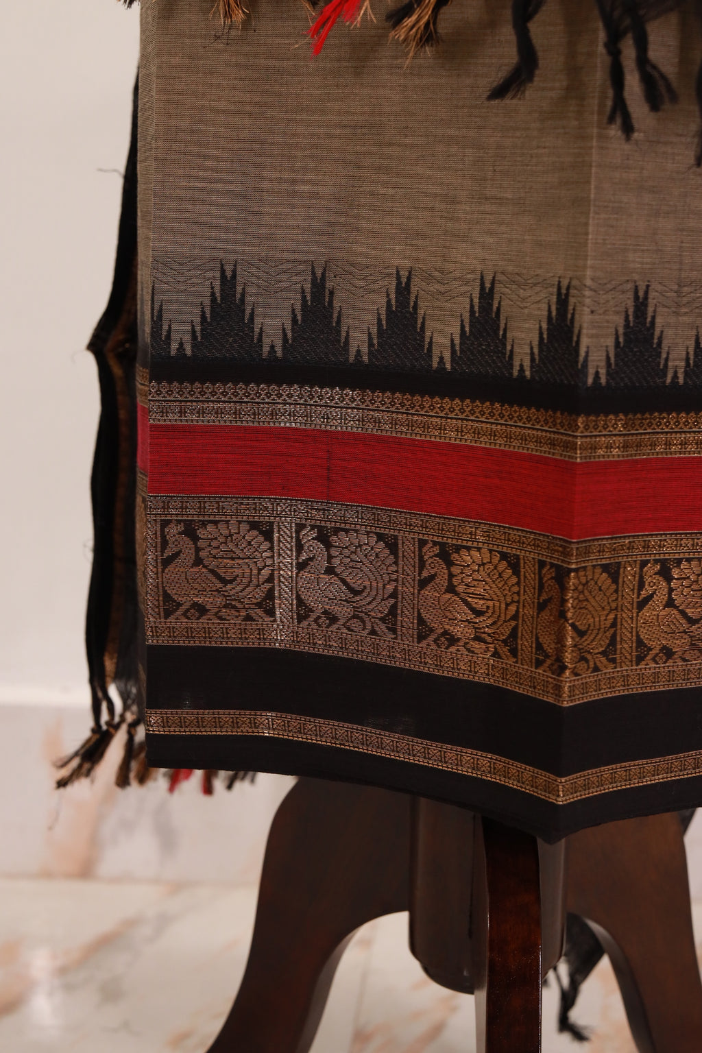 Gray with Multi color Border Chettinad Cotton Unstitched Salwar Suit - #NC125