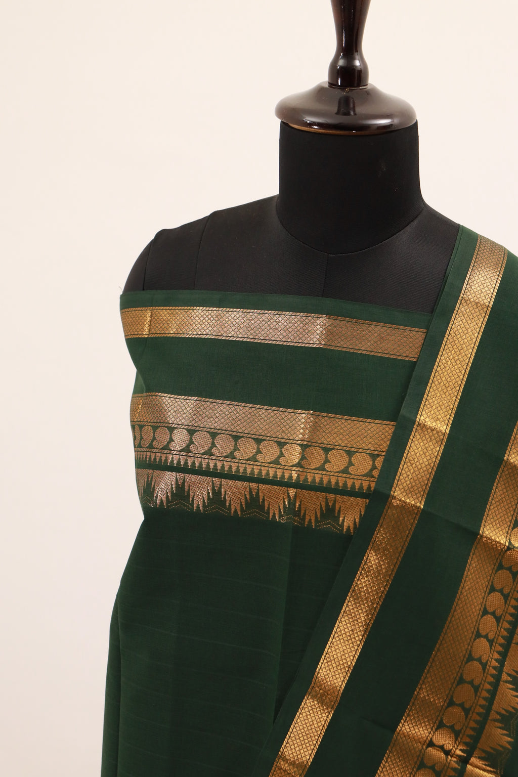 Green with Golden Border Chettinad Cotton Unstitched Salwar Suit - #NC126