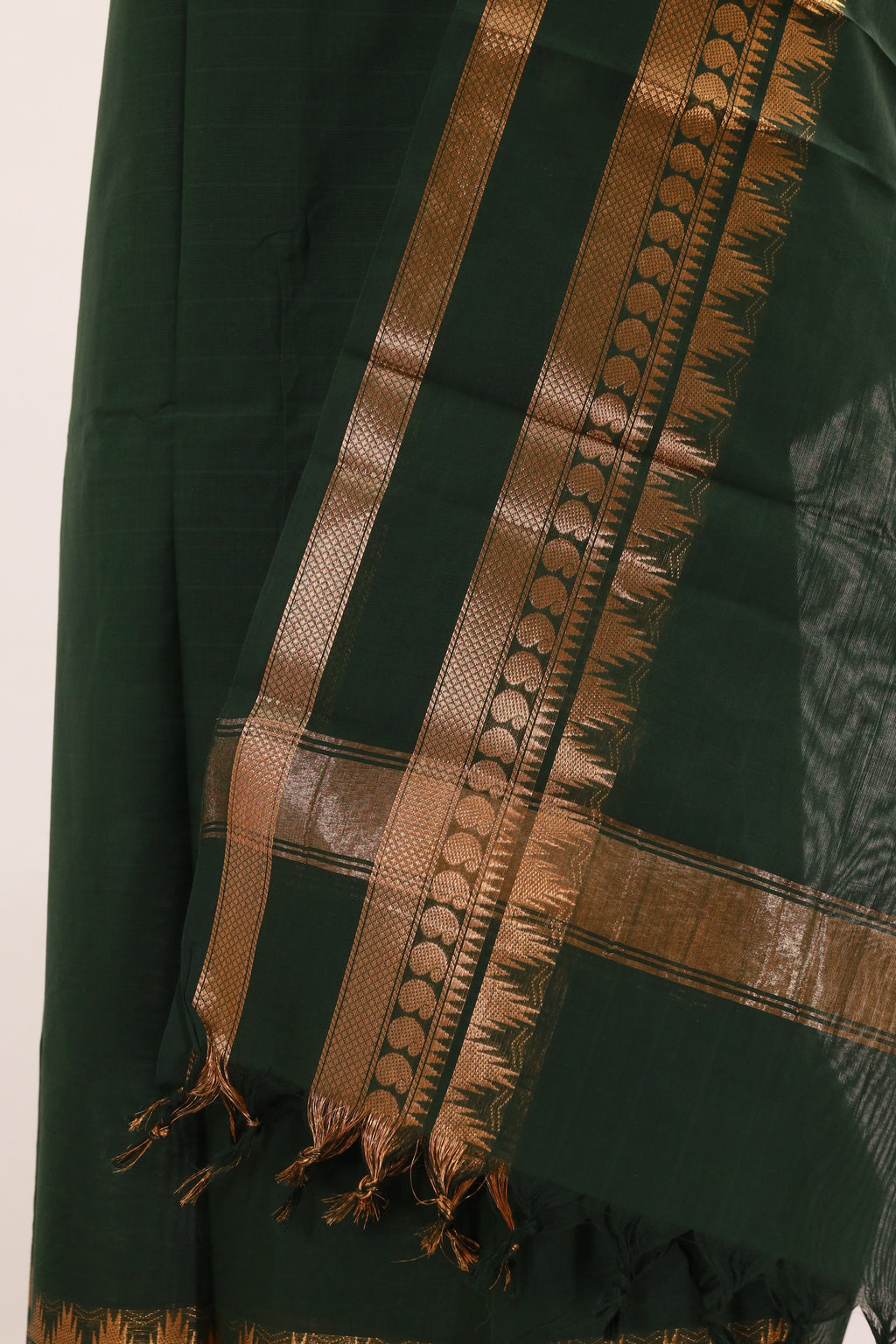 Green with Golden Border Chettinad Cotton Unstitched Salwar Suit - #NC126