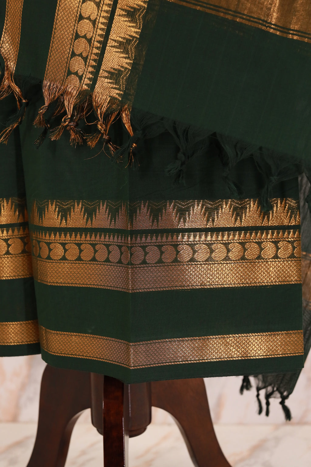 Green with Golden Border Chettinad Cotton Unstitched Salwar Suit - #NC126