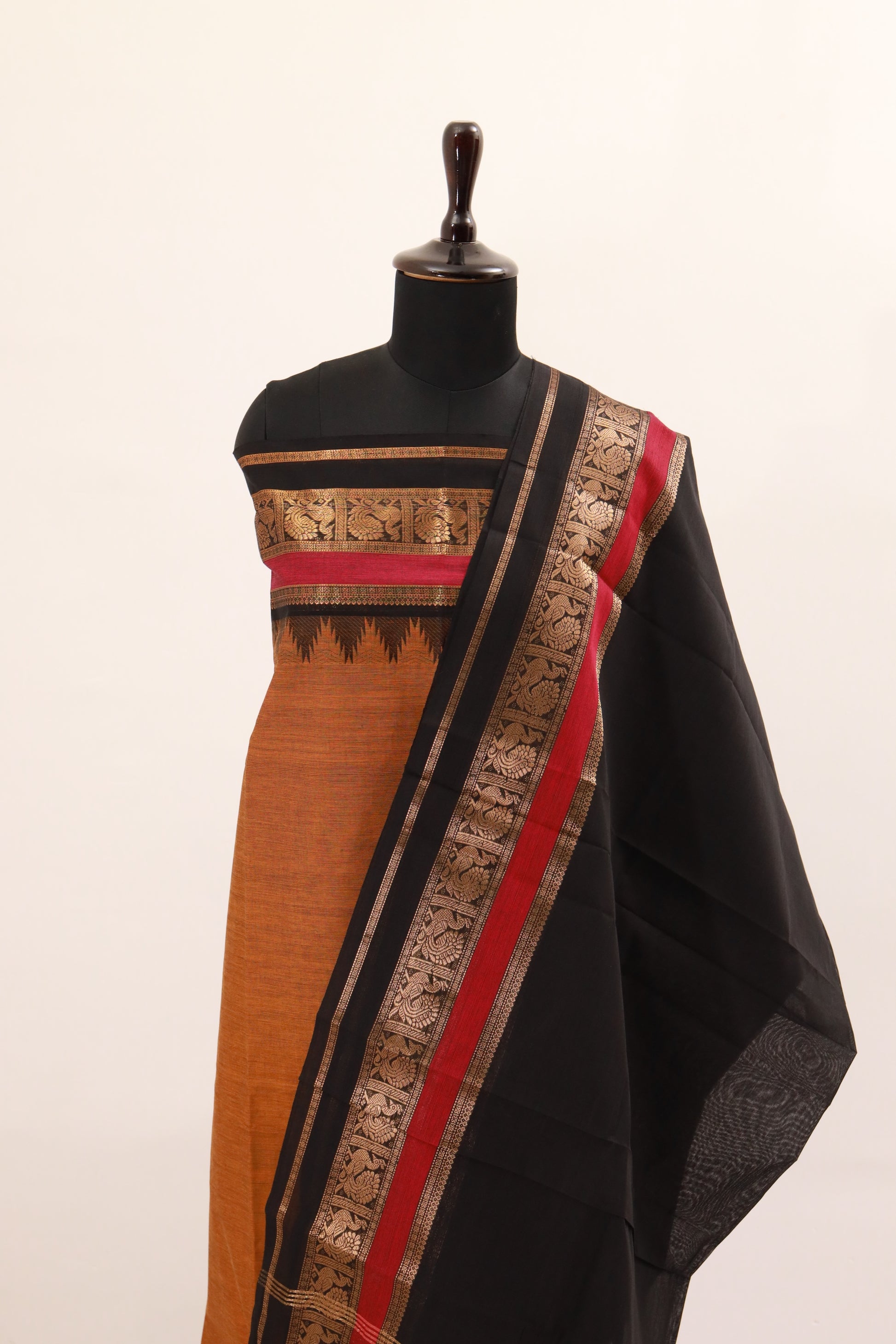 Fenugreek with Multi color Border Chettinad Cotton Unstitched Salwar Suit - #NC127