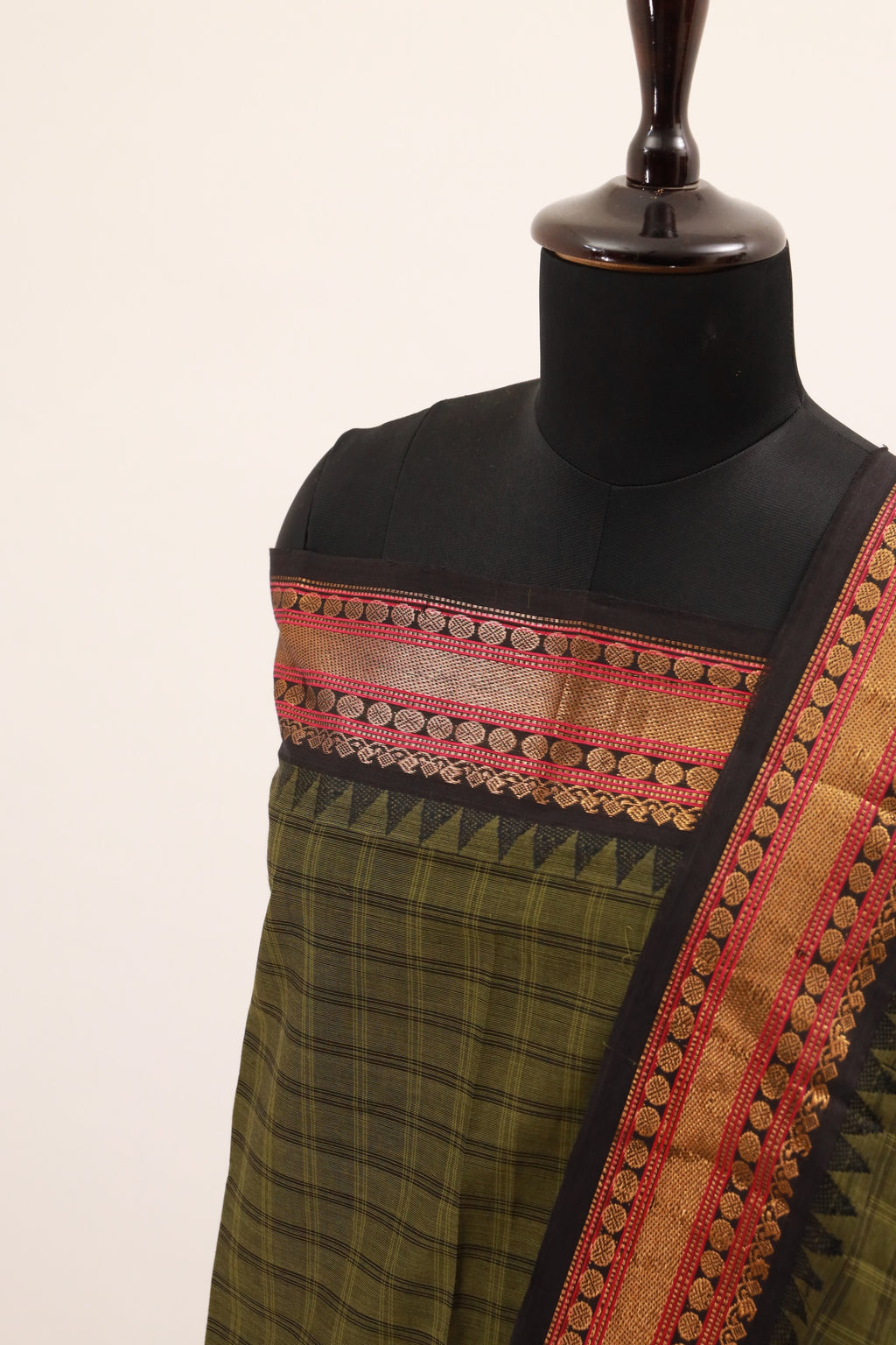 Grass Green with Black and Pink  Chettinad Cotton Unstitched Salwar Suit - #NC130