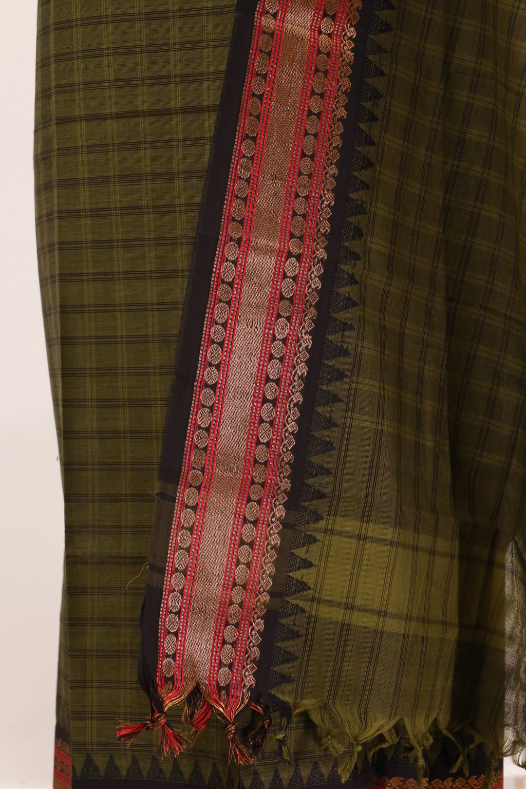 Grass Green with Black and Pink  Chettinad Cotton Unstitched Salwar Suit - #NC130