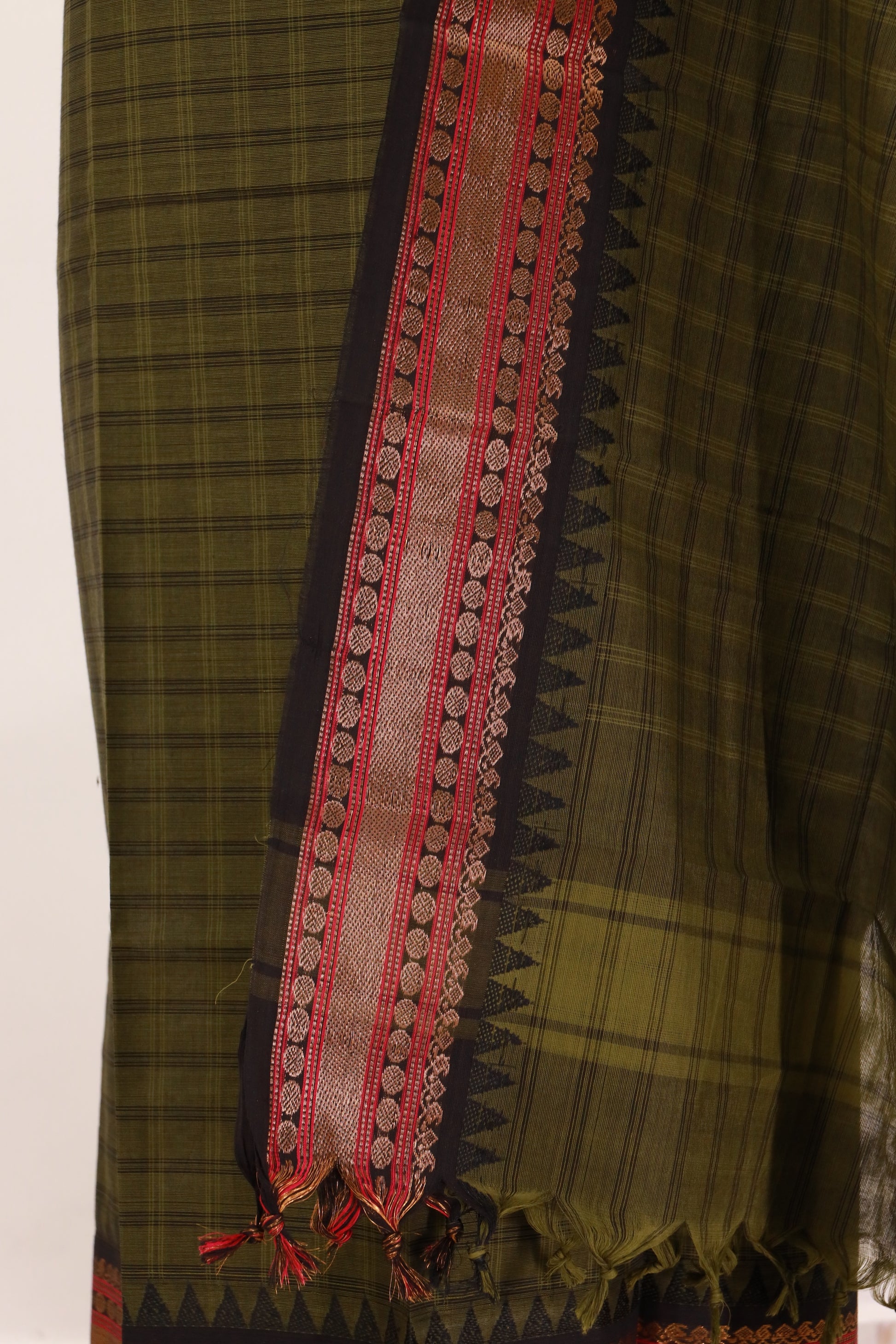 Grass Green with Black and Pink  Chettinad Cotton Unstitched Salwar Suit - #NC130
