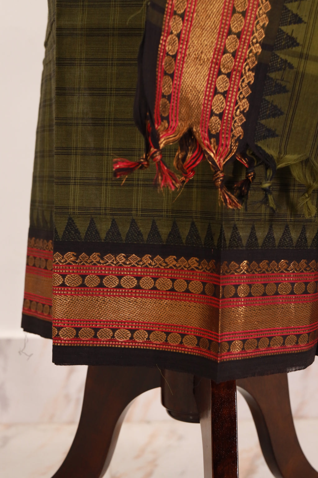 Grass Green with Black and Pink  Chettinad Cotton Unstitched Salwar Suit - #NC130