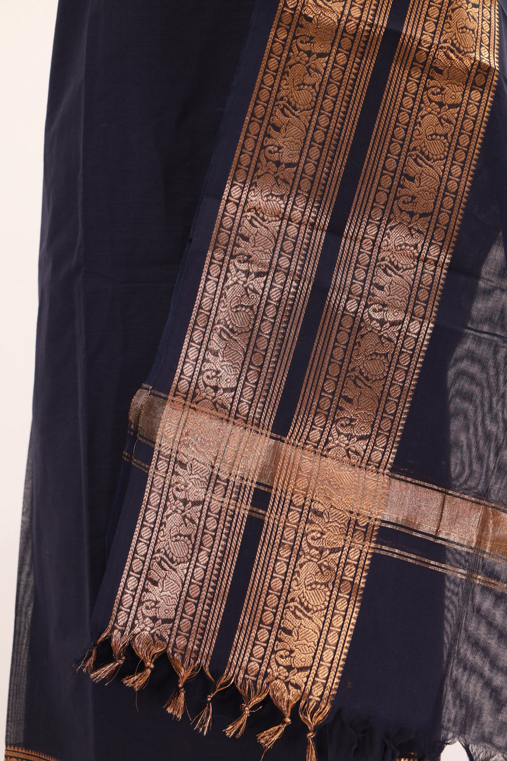 Navy Blue with Golden Chettinad Cotton Unstitched Salwar Suit - #NC131