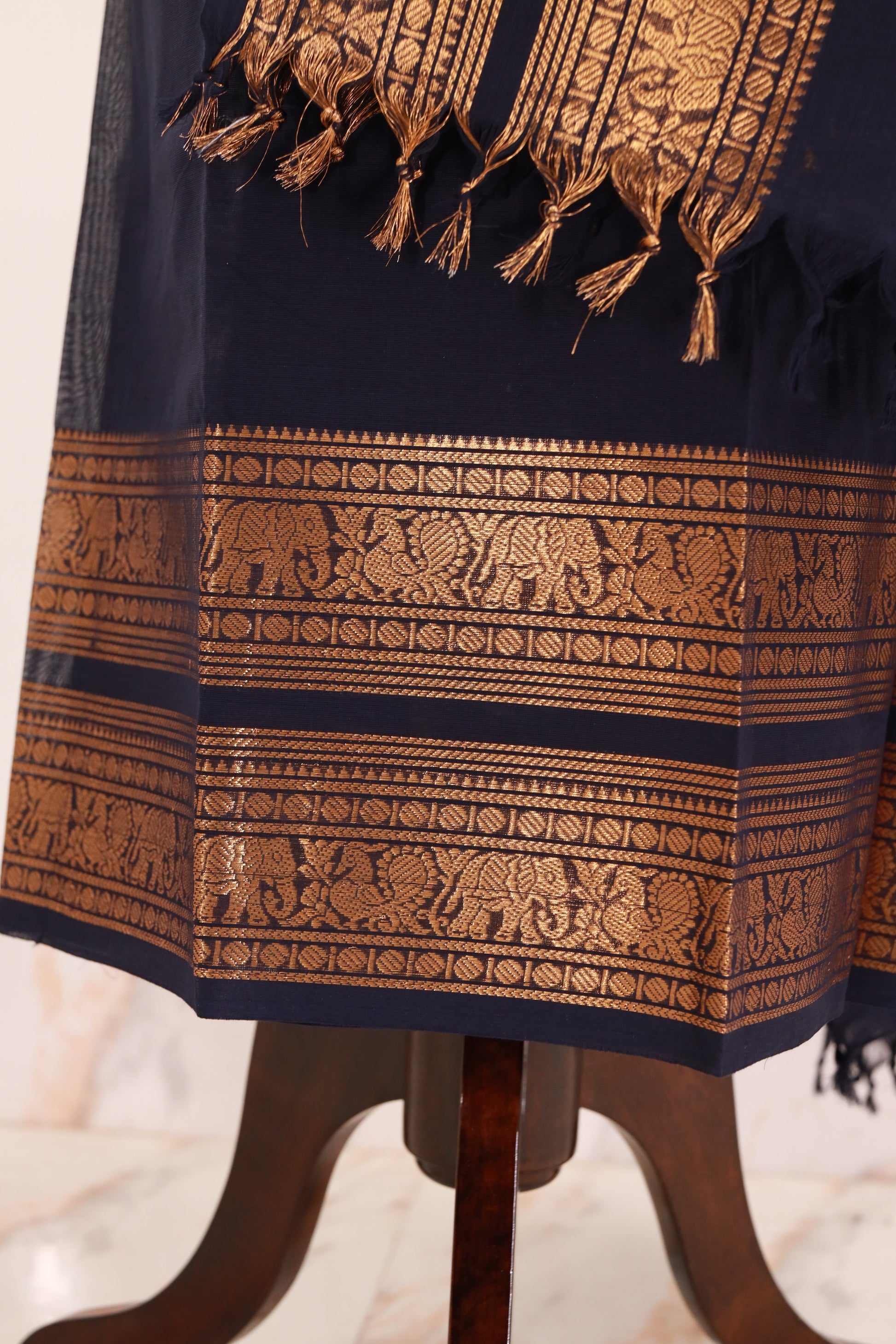 Navy Blue with Golden Chettinad Cotton Unstitched Salwar Suit - #NC131