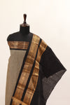 Gray with Black  Chettinad Cotton Unstitched Salwar Suit - #NC134