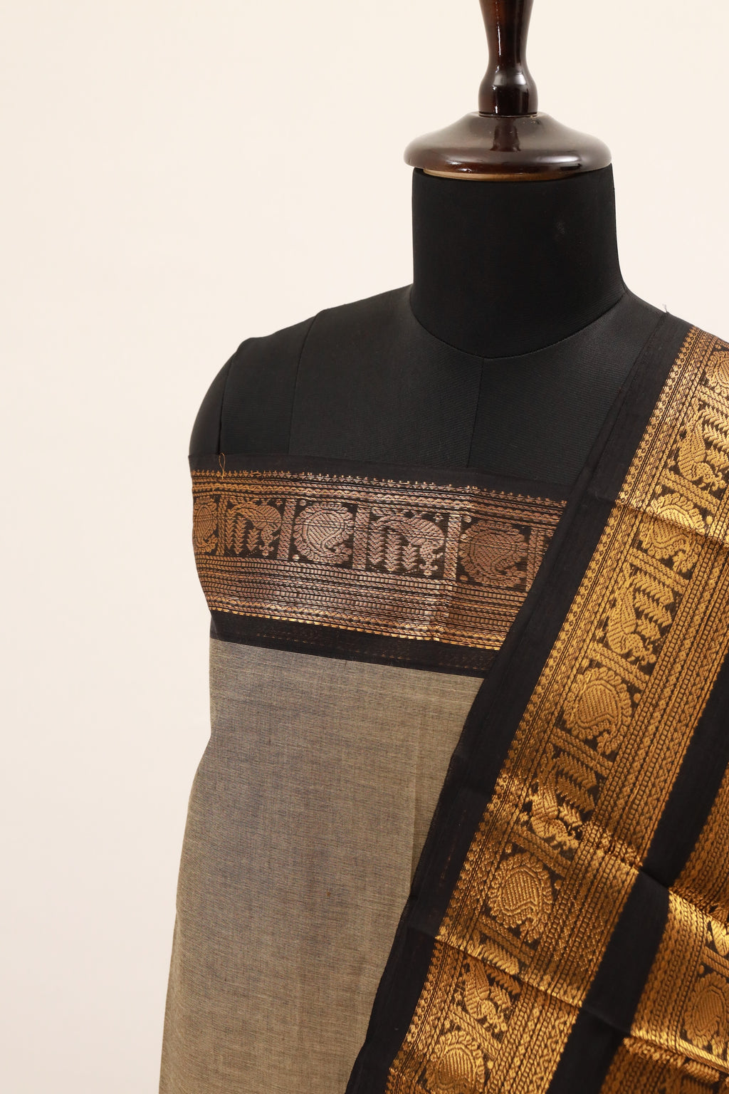 Gray with Black  Chettinad Cotton Unstitched Salwar Suit - #NC134