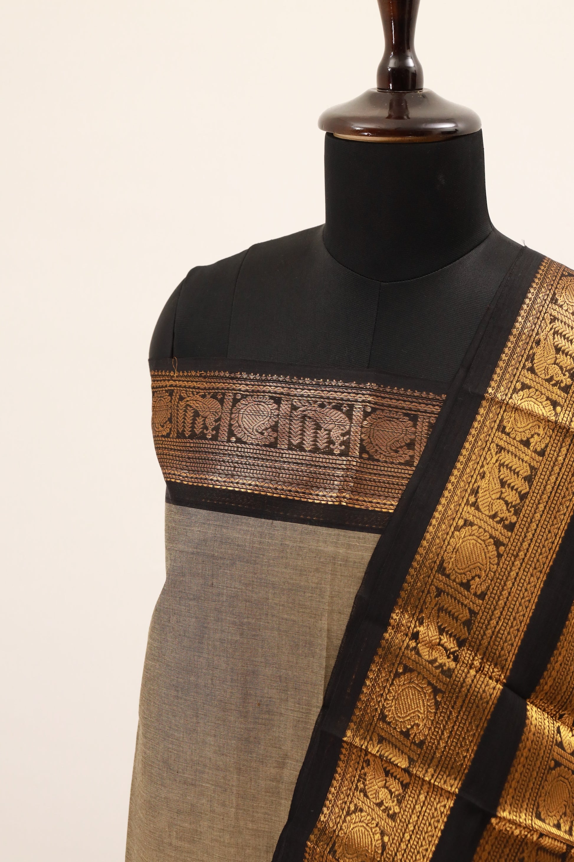 Gray with Black  Chettinad Cotton Unstitched Salwar Suit - #NC134