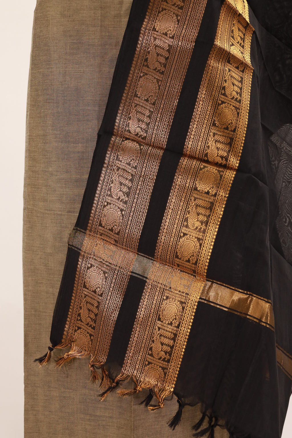 Gray with Black  Chettinad Cotton Unstitched Salwar Suit - #NC134