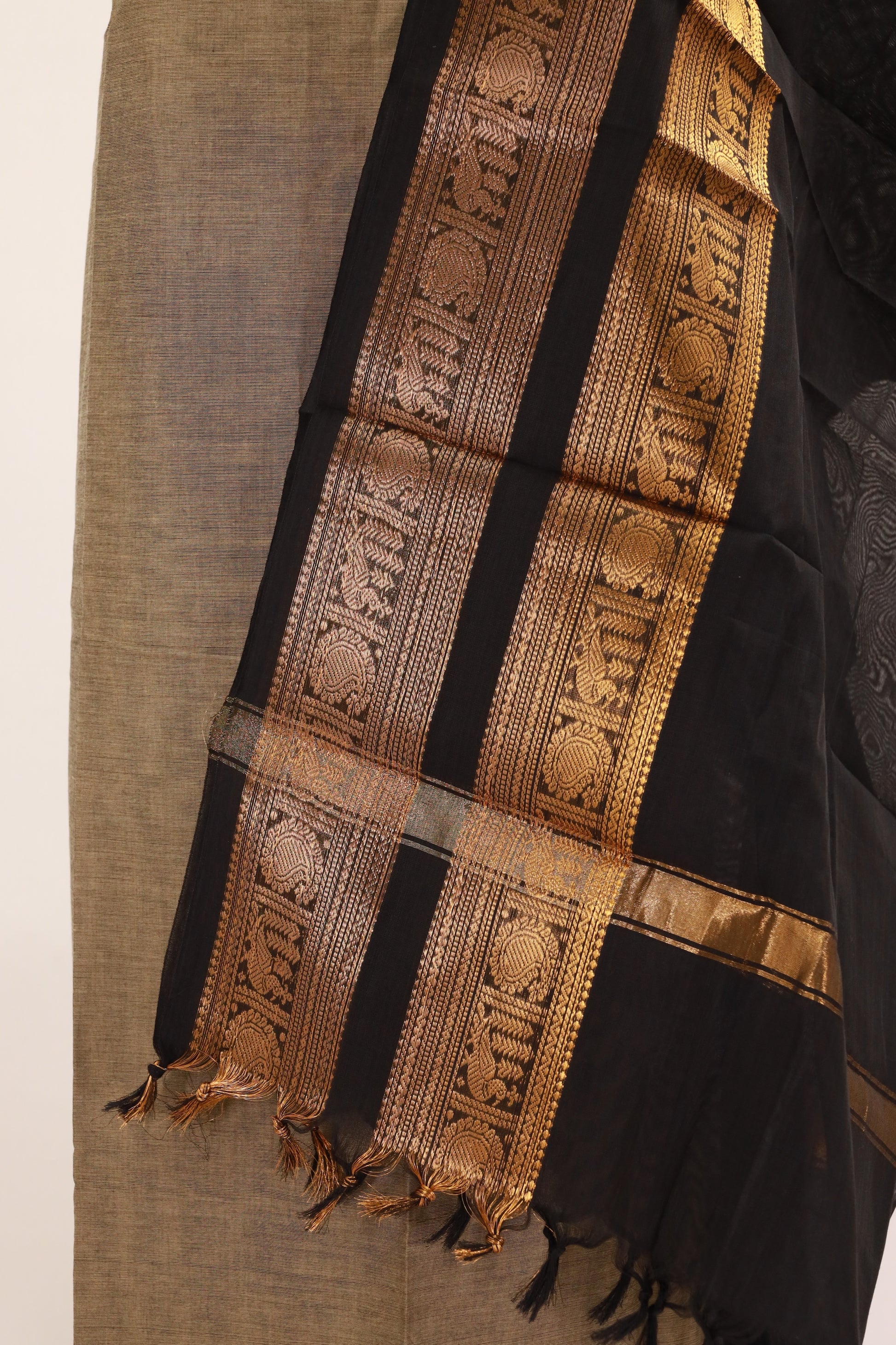 Gray with Black  Chettinad Cotton Unstitched Salwar Suit - #NC134