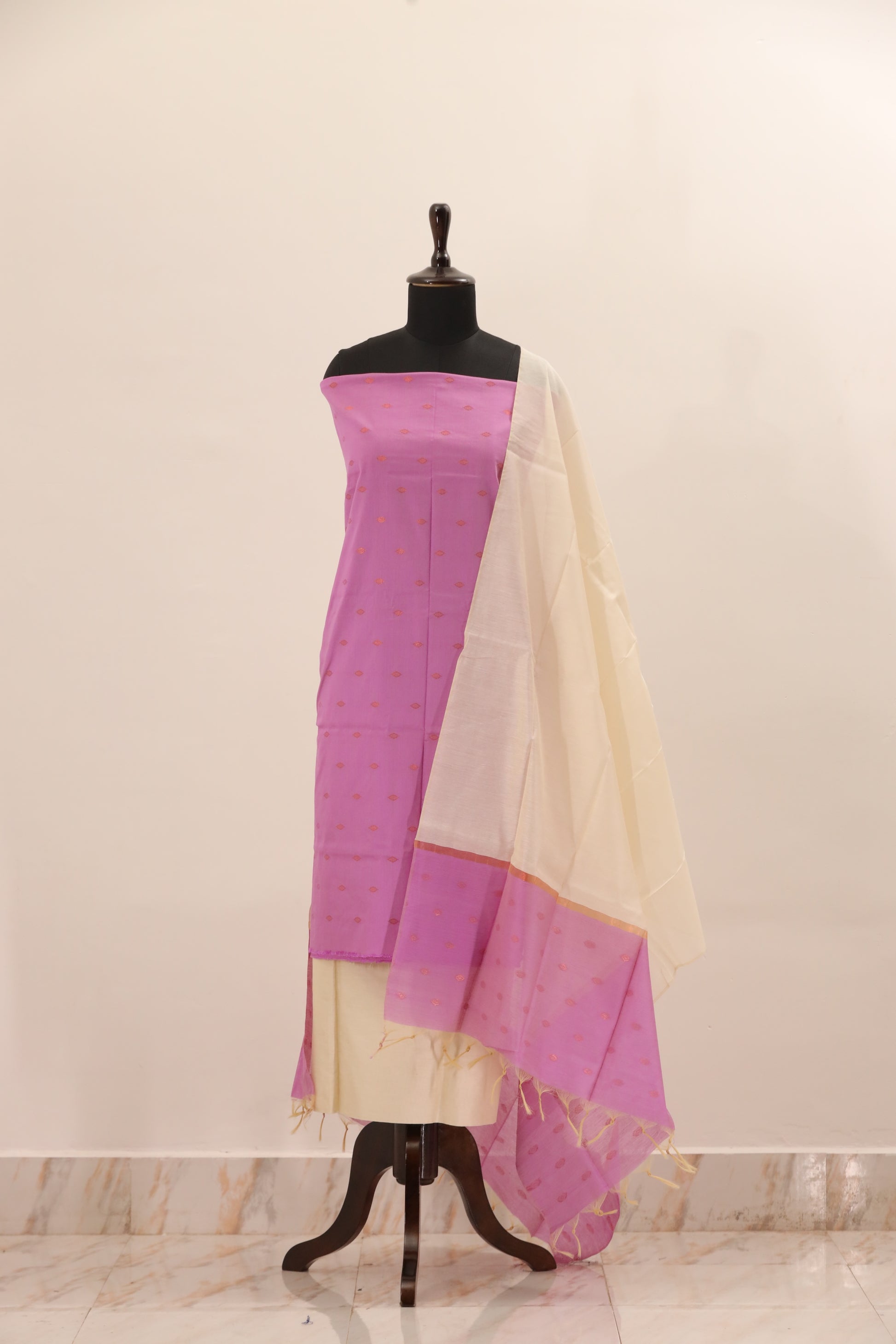 Pink with Cream  Dupatta Unstitched Salwar Suit - #NC136