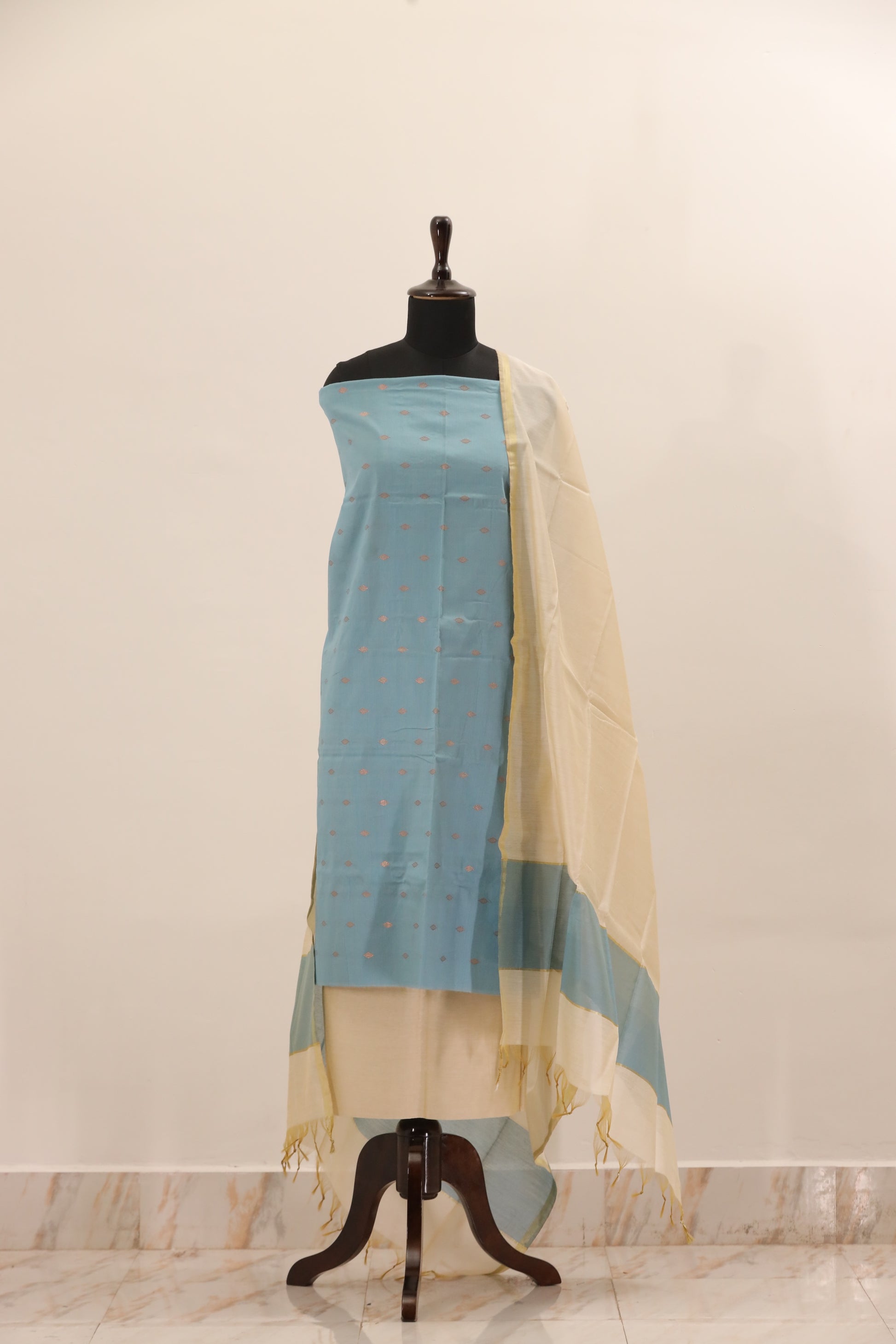 Sky Blue with Cream Dupatta Unstitched Salwar Suit - #NC137