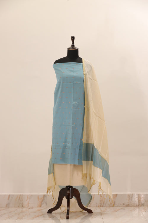 (3 Piece Set) Sky Blue with Cream Dupatta Unstitched Salwar Suit - #NC137