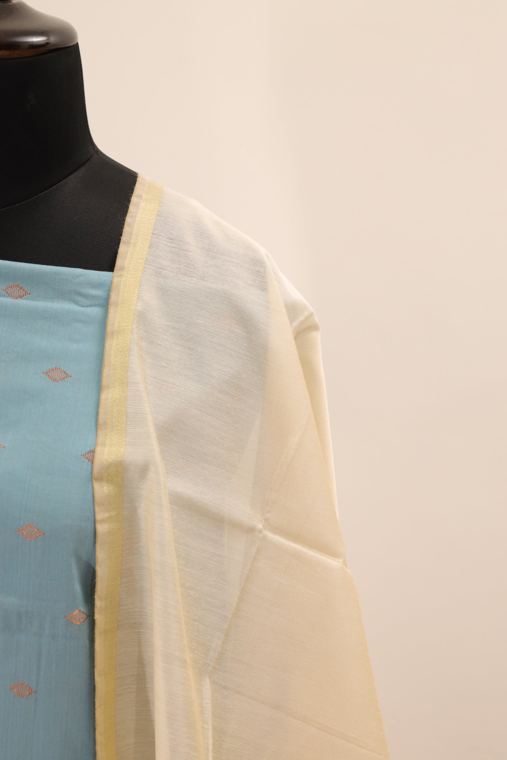 Sky Blue with Cream Dupatta Unstitched Salwar Suit - #NC137