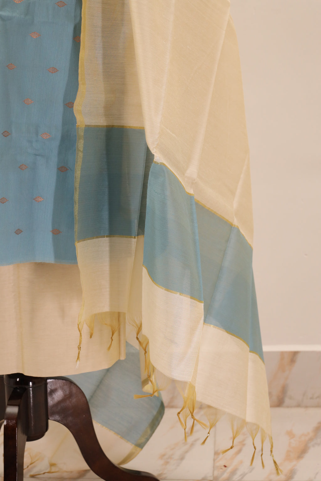 Sky Blue with Cream Dupatta Unstitched Salwar Suit - #NC137