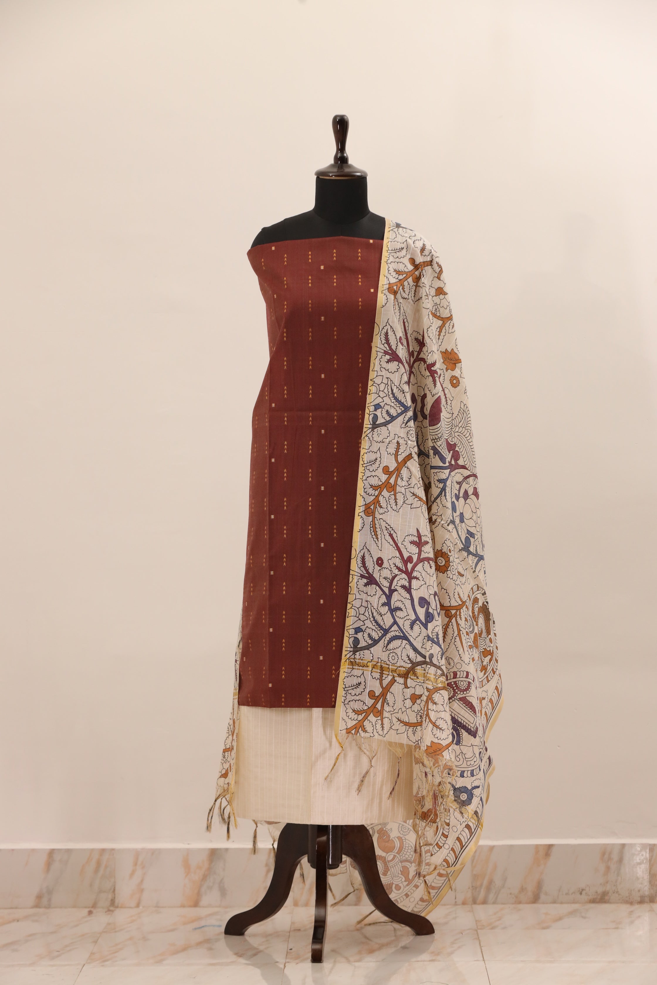 (3 Piece Set)Brown with Printed Dupatta  Unstitched Salwar Suit - #NC139